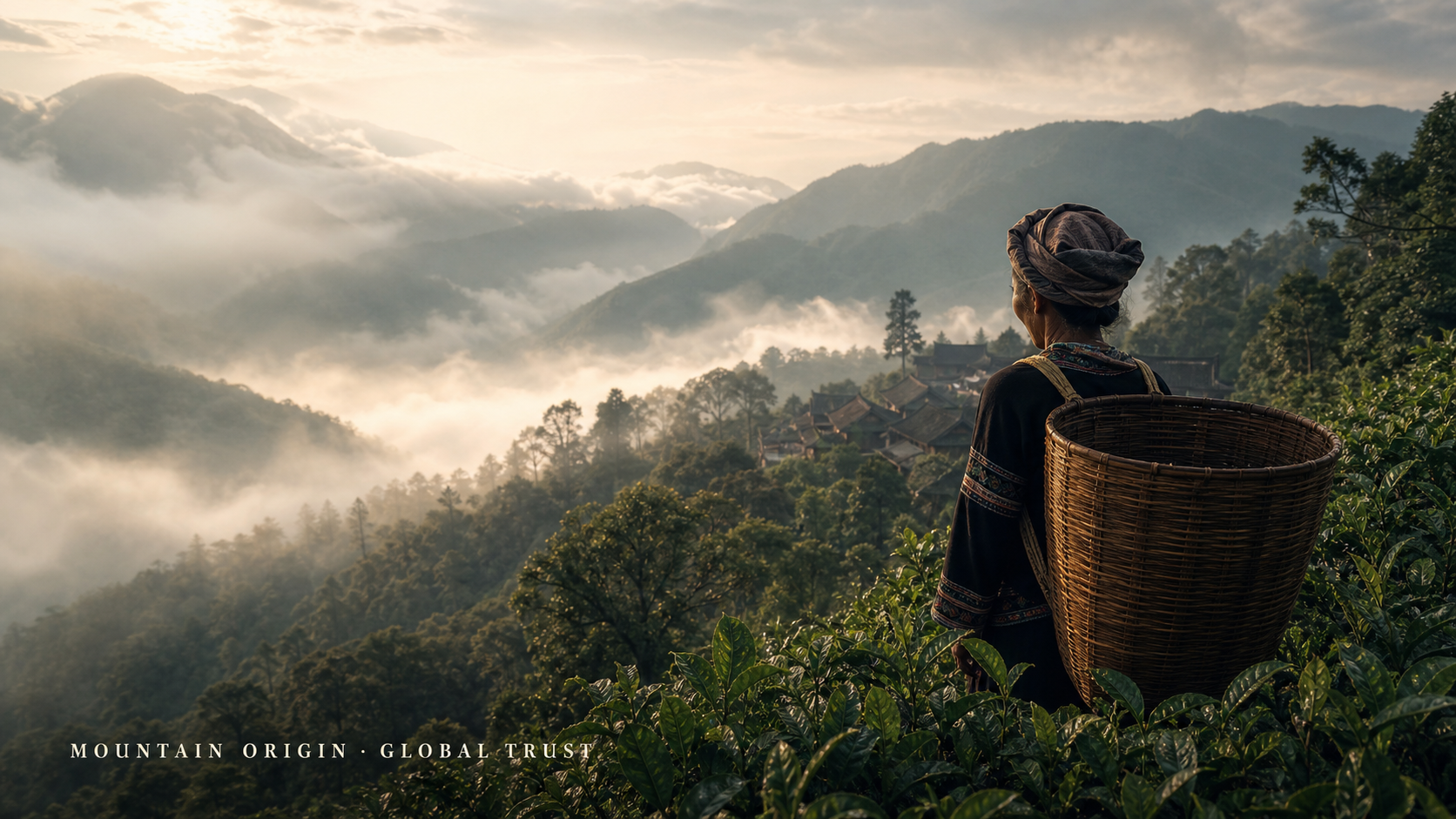 Ancient Pu-erh tea mountain and ethnic tea farmer in Yunnan at sunrise – Lanyue Tea
