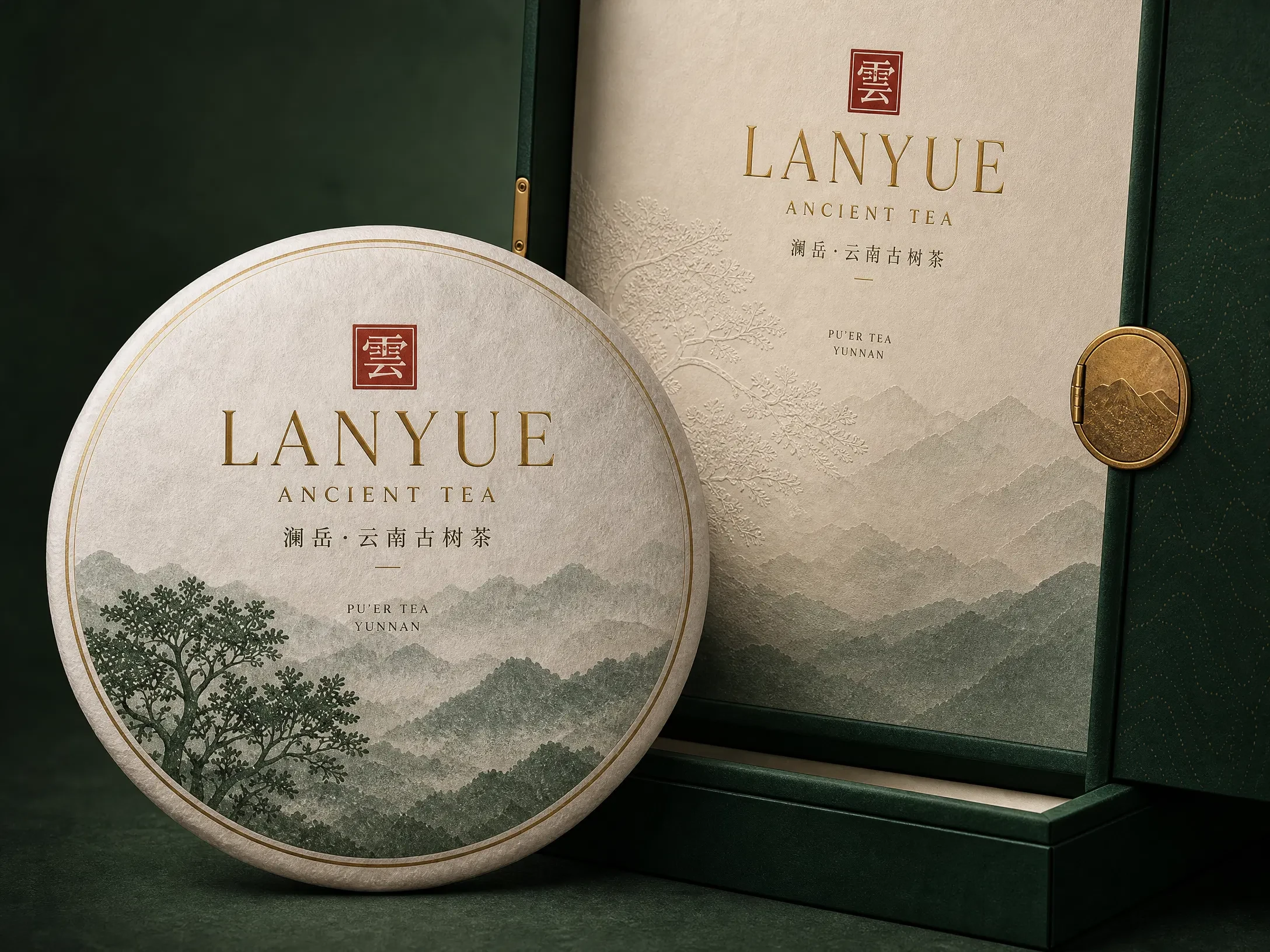 LANYUE Pu-erh tea cake in custom private label packaging
